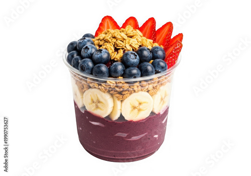 Delicious acai bowl with fresh fruit isolated on transparent background