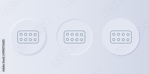 Grey Pills in blister pack icon isolated on grey background. Medical drug package for tablet, vitamin, antibiotic, aspirin. Set icons in square buttons. Vector