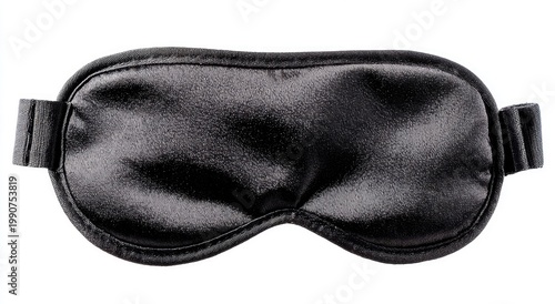 Black satin eye mask with adjustable straps for sleep or relaxation