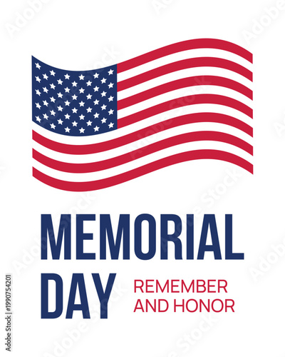 Memorial Day USA Flag Poster – Remember and Honor Patriotic Vector Design/ Social media Template. 