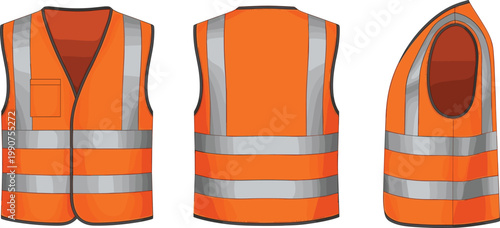 High-Visibility Orange Safety Vest with Reflective Stripes in Multiple Angles for Workplace and Outdoor Protection