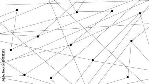 Abstract network background with black lines and dots, Minimalist geometric connectivity pattern for technology, Modern digital communication nodes and links illustration, Clean white backdrop with ar