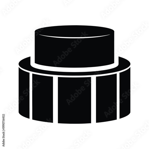 Silhouette of tiered cake, representing celebration and dessert, simple object icon on white background.