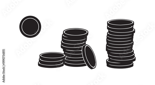 Stacks of coins and single coin show different quantities of money financial wealth symbol illustration vector.