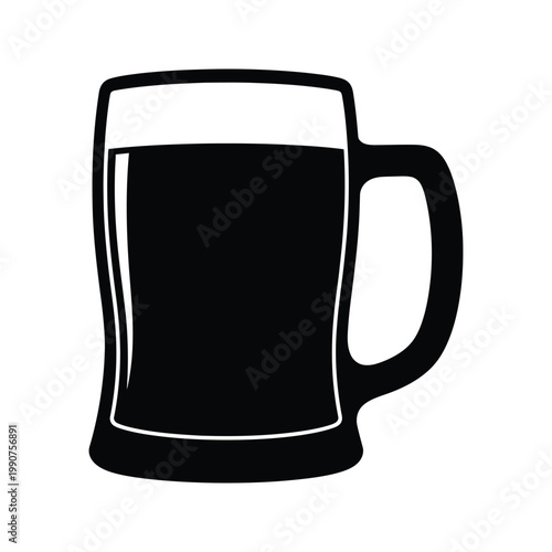 Tall glass mug filled with dark liquid and foam on top vector illustration.
