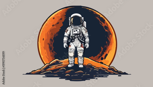 Astronaut Standing on a Hill with a Planet in the Background.