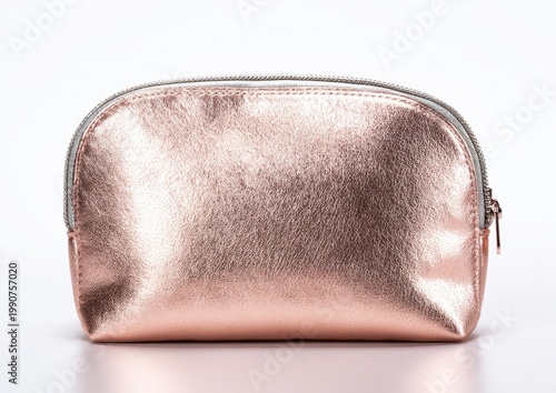 Shiny rose gold metallic cosmetic pouch with zipper