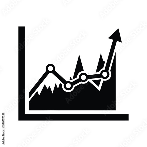 Upward trending line graph with data points and peaks, representing financial growth and positive market performance.