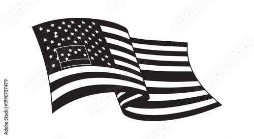 Waving american flag silhouette vector illustration for patriotic independence day celebration symbol isolated on white theme.