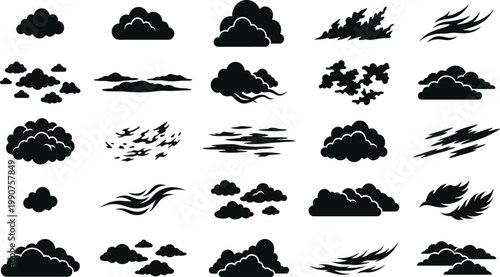 silhouettes of cloud vector sets for architectural rendering background. 