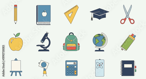 School Education Icons and Objects.