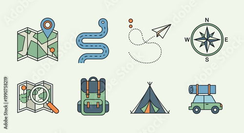 Travel icons for adventure seekers.