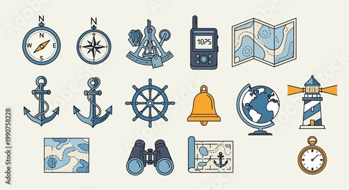 Nautical Navigation Icons and Objects.