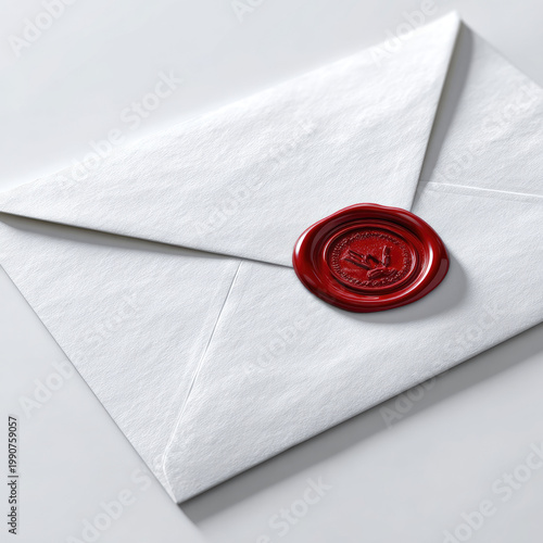 A pristine white envelope sealed with a rich red wax emblem