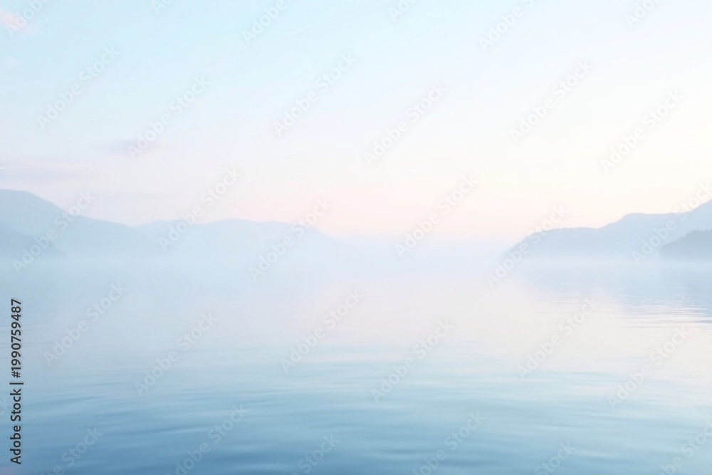 Fototapeta premium Calm Blue Lake in Early Morning Light with Clear Reflection