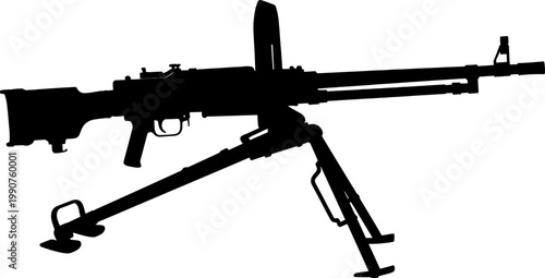 Heavy machine gun mounted on a tactical tripod for defensive combat