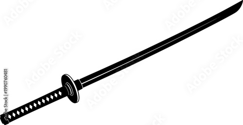 Katana silhouette with traditional tsuba and wrapped handle