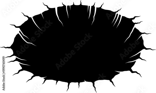 Large impact crater silhouette showing cracked earth and deep hole