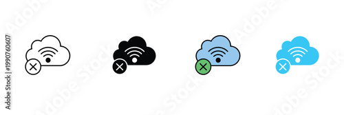 Cloud Offline Icon with Cross for No Internet Connection, Data Disconnect, Network Error, and Wireless Signal Problem Symbol. Symbol Vector Illustration.