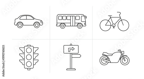 Collection Of Transportation Icon Symbols For Mobility.