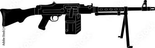 Light machine gun with bipod and drum magazine