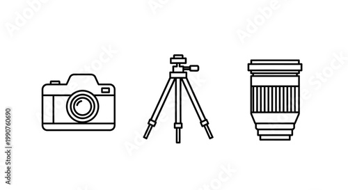 Camera And Tripod With Lens Assembly.