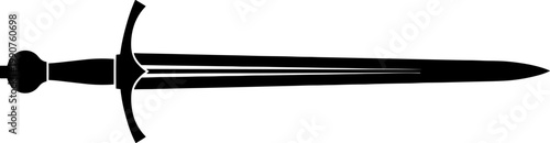 Longsword silhouette with tapered blade and curved crossguard