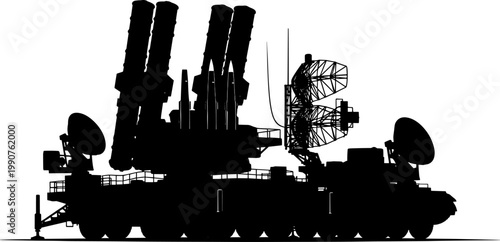Mobile surface-to-air missile defense system silhouette