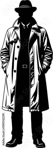 Mysterious man standing in a trench coat and fedora
