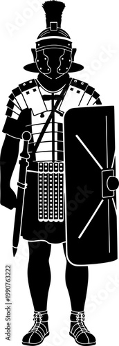 Roman legionary soldier silhouette with shield and sword