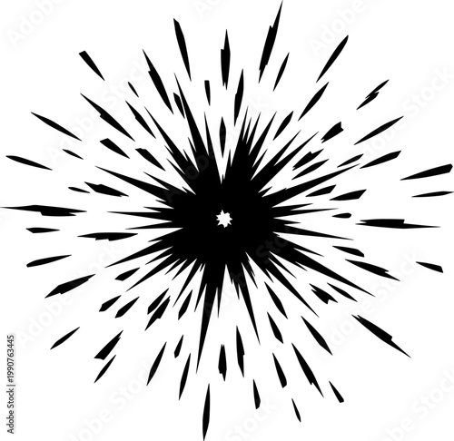 Starburst spark silhouette representing a muzzle flash or impact point