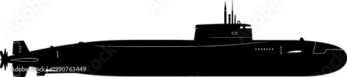 Stealth submarine figure with periscope sail and rear propeller in profile view