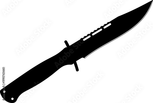 Survival combat knife with serrated blade silhouette