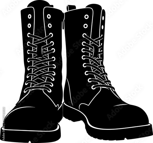 Tactical combat boots silhouette with high laces