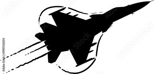 Supersonic fighter aircraft silhouette flying at high speed