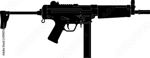Tactical submachine gun silhouette with integrated suppressor and stock