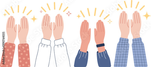Hands clapping applause gesture set showing appreciation and celebration moments