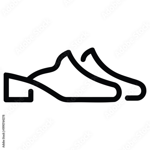 Minimalist Black Line Art Vector Icon of Women's Mule Shoes