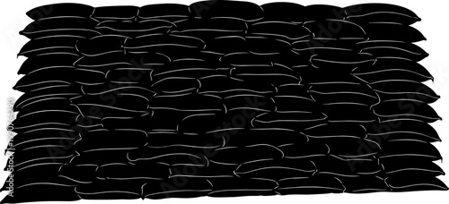 Wall of stacked sandbags for flood or military defense