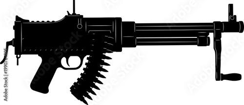 Vintage machine gun silhouette with ammunition belt