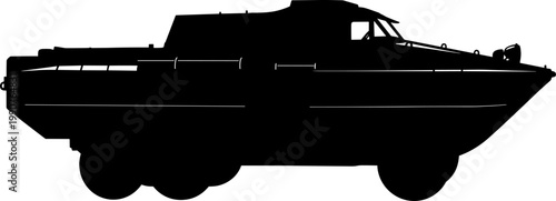 Amphibious military transport vehicle silhouette for land and water operations