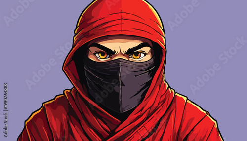 Intense Ninja Warrior with Piercing Gaze and Red Hood.