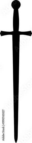 Classic cruciform knight sword silhouette with a straight blade