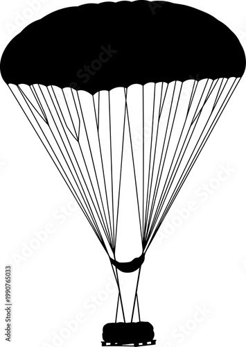 Cargo parachute descending with heavy military supply crate