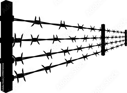 Barbed wire fence silhouette security perimeter boundary