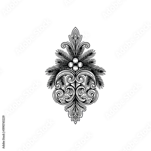 Intricate Ornate Floral Design Element.