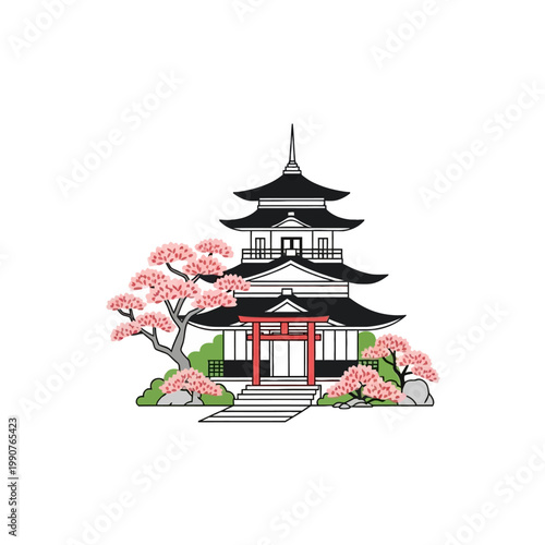 Traditional Japanese Pagoda Architecture Design.
