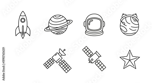 Space Exploration Icon Set Featuring Rocket Planet Satellite.