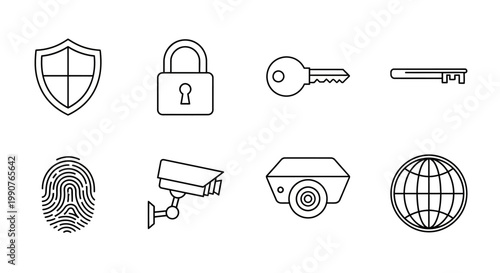 Security Icon Set Featuring Shield Lock and Camera.