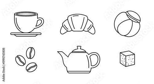 Assorted bakery and beverage icons collection.
